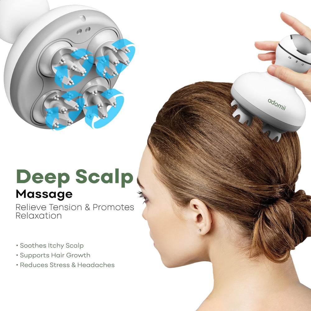 Adomii cordless rechargeable massager used for a spa-like experience.