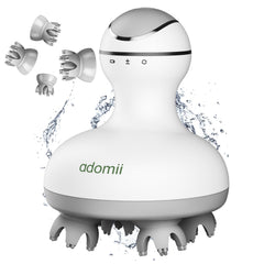 Adomii electric scalp massager close-up with 84 kneading nodes for deep relaxation.