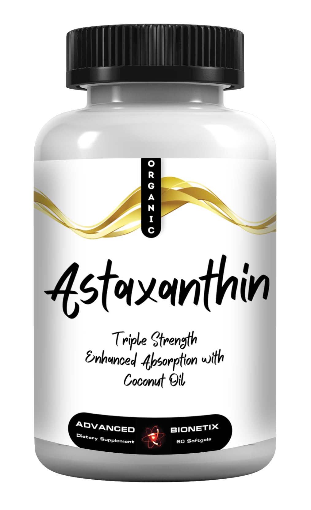 Advanced Bionetix AstaQuil bottle front shows 60 softgels for daily antioxidant support.