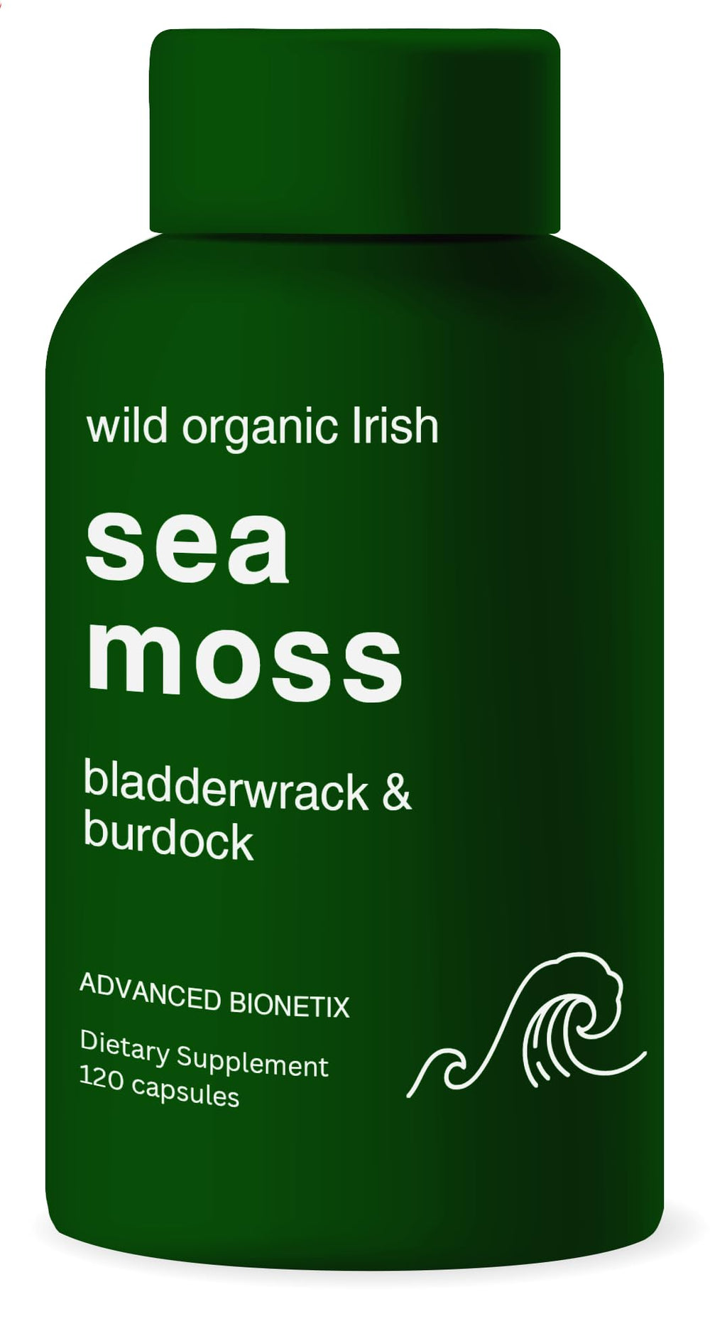 Cápsulas Advanced Bionetix de musgo irlandés en botella para uso diario