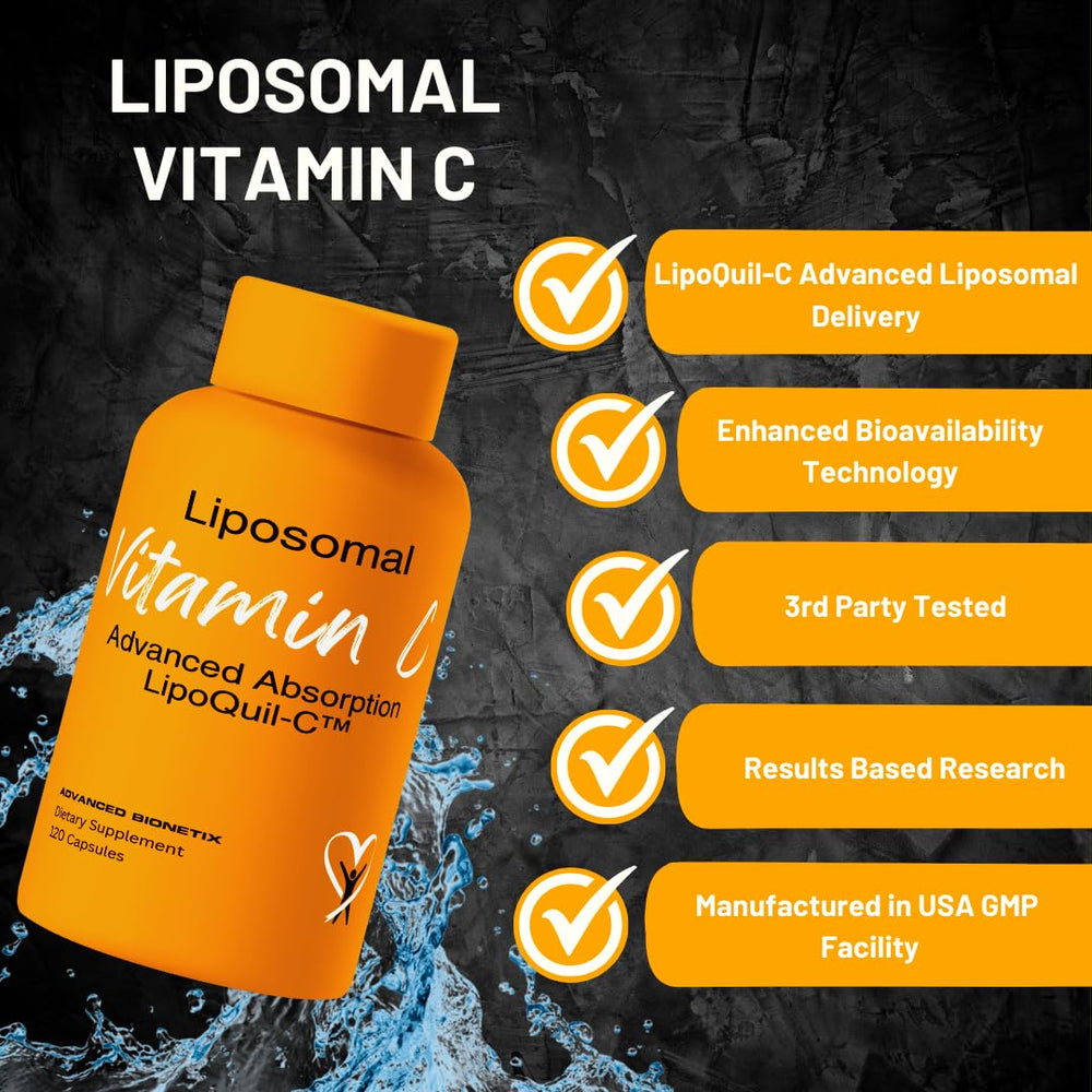 Advanced Bionetix Liposomal C capsules close-up showing glossy coating and size