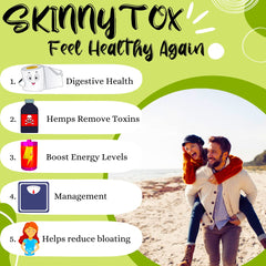 Advanced Bionetix Skinnytox capsules beside a glass for daily detox use.