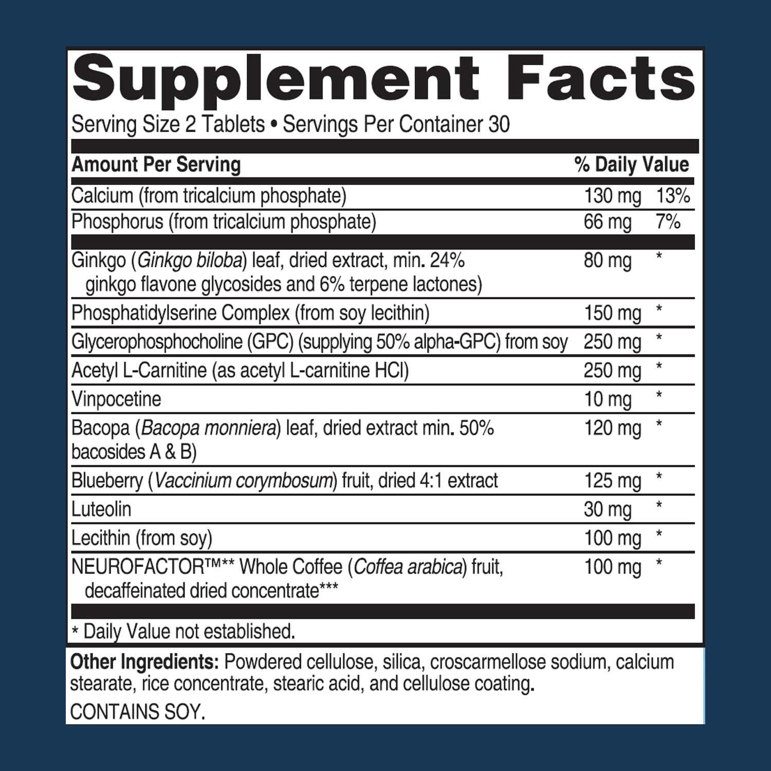 Advanced Bionutritionals Advanced Memory Formula label close-up with bacopa and Alpha-GPC