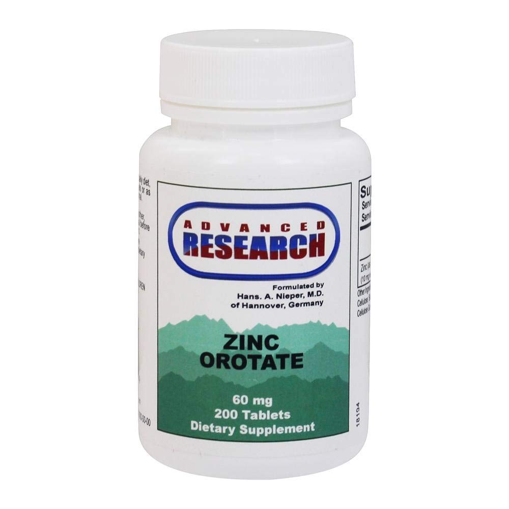 ADVANCED RESEARCH Zinc bottle with zinc orotate tablets for daily wellness use