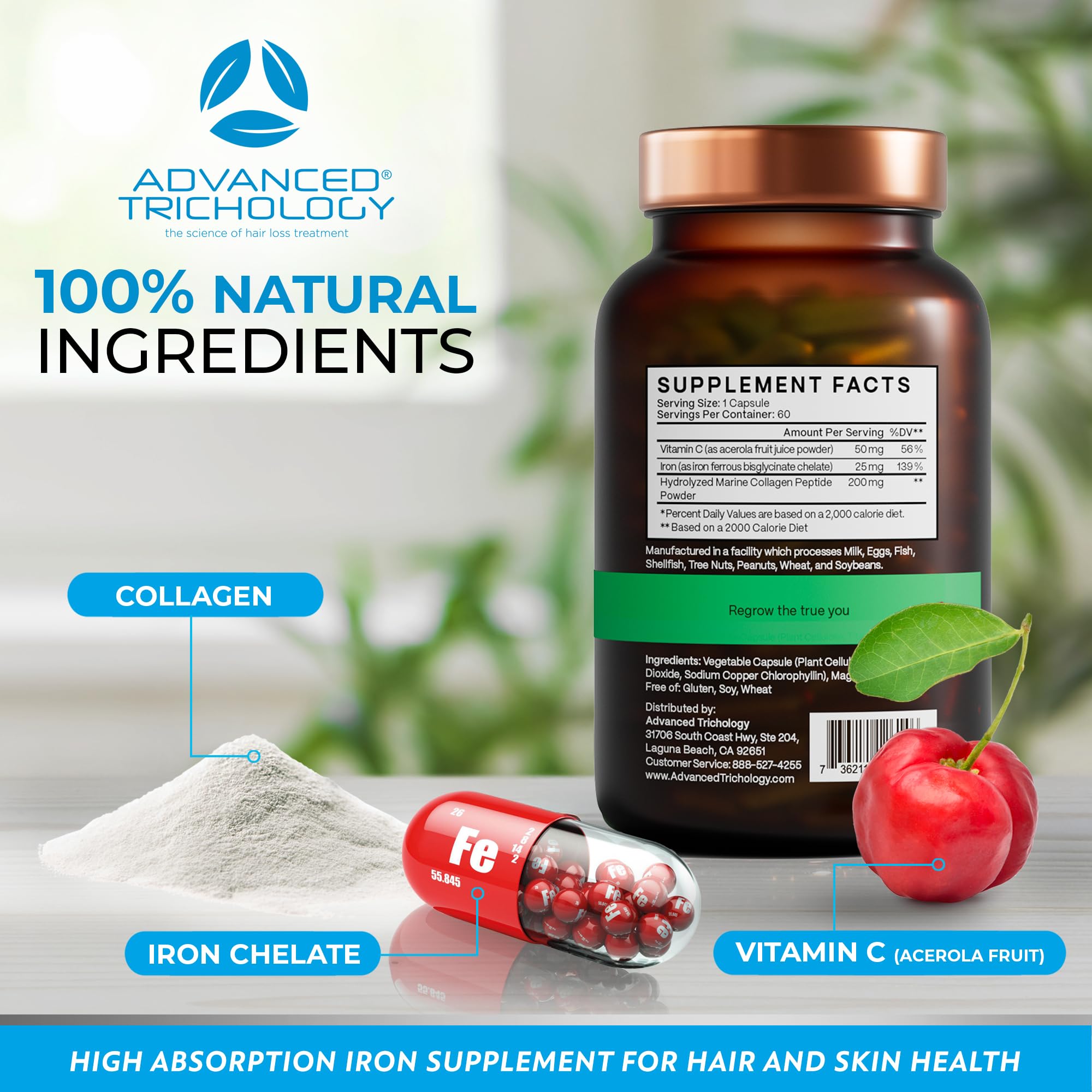 Collagen and vitamin C integration visual on Derma-Iron packaging