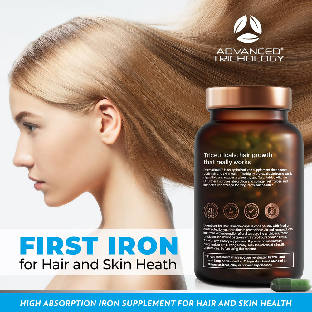 Derma-Iron packaging front signaling USA-made, pure ingredients