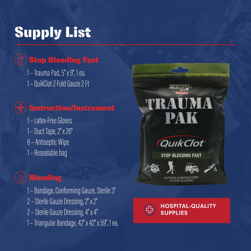 Adventure Medical Kits Trauma Pak bandages for versatile wound management outdoors.