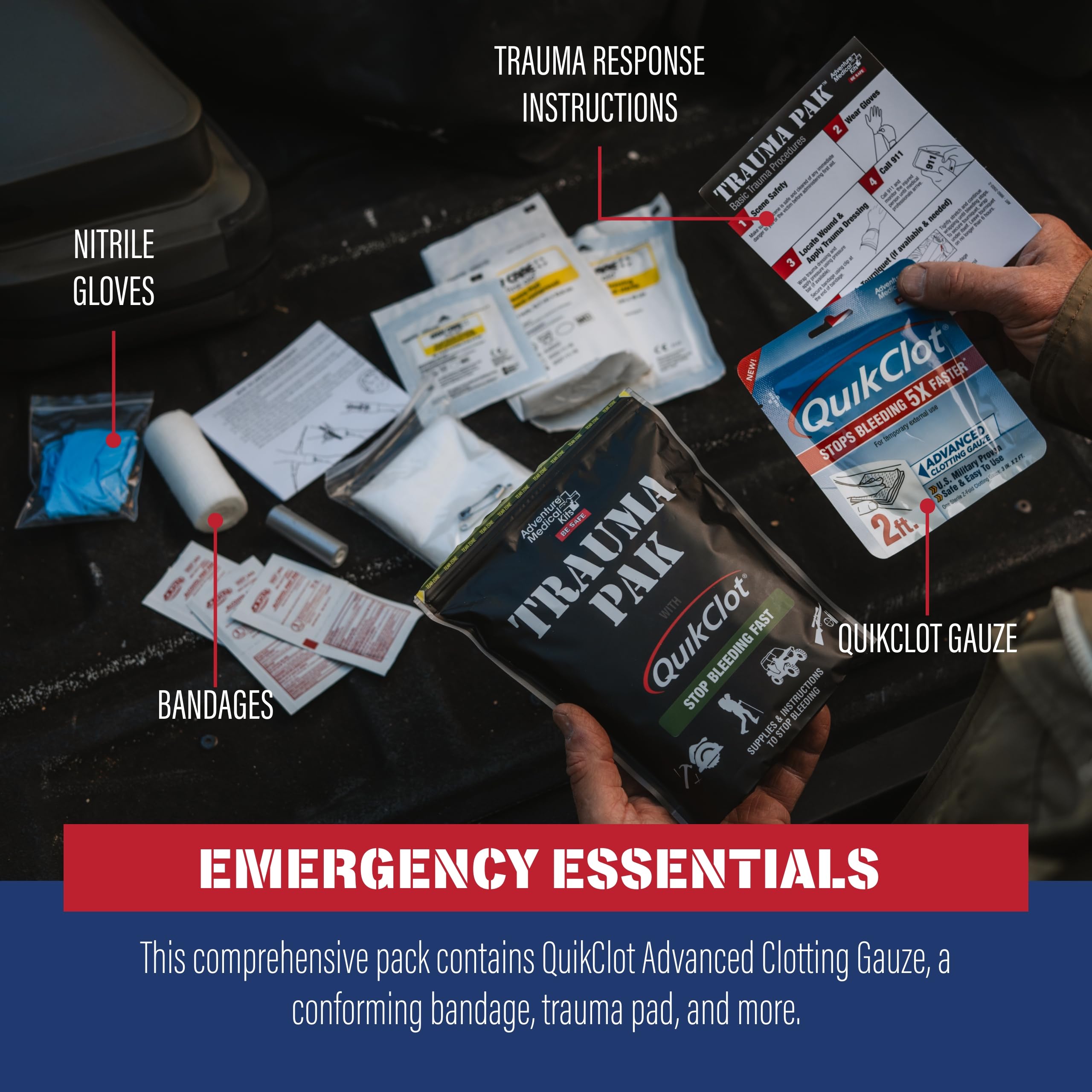 Adventure Medical Kits Trauma Pak emergency instructions guide for quick response.