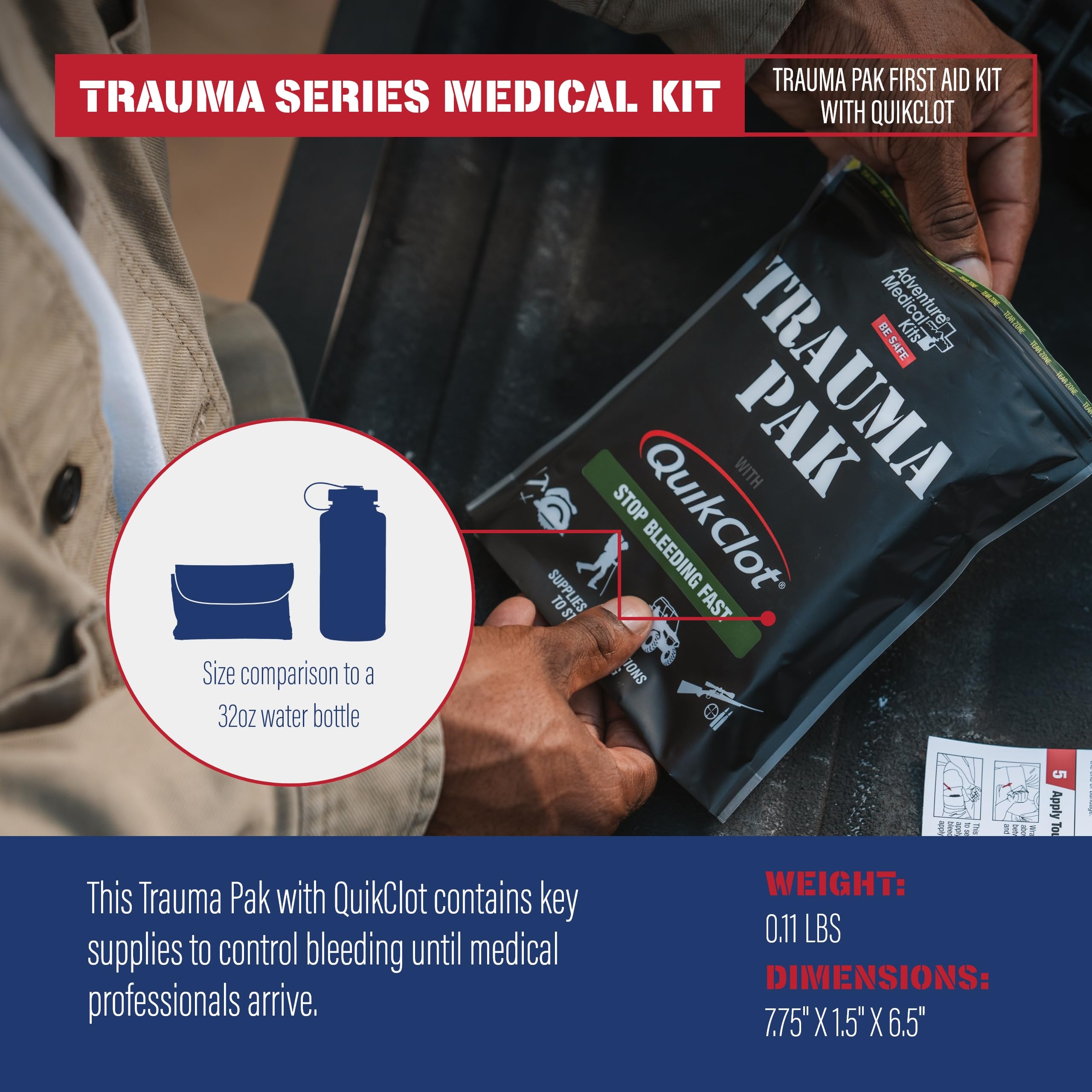 Adventure Medical Kits Trauma Pak DryFlex waterproof bag protecting supplies in wet conditions.