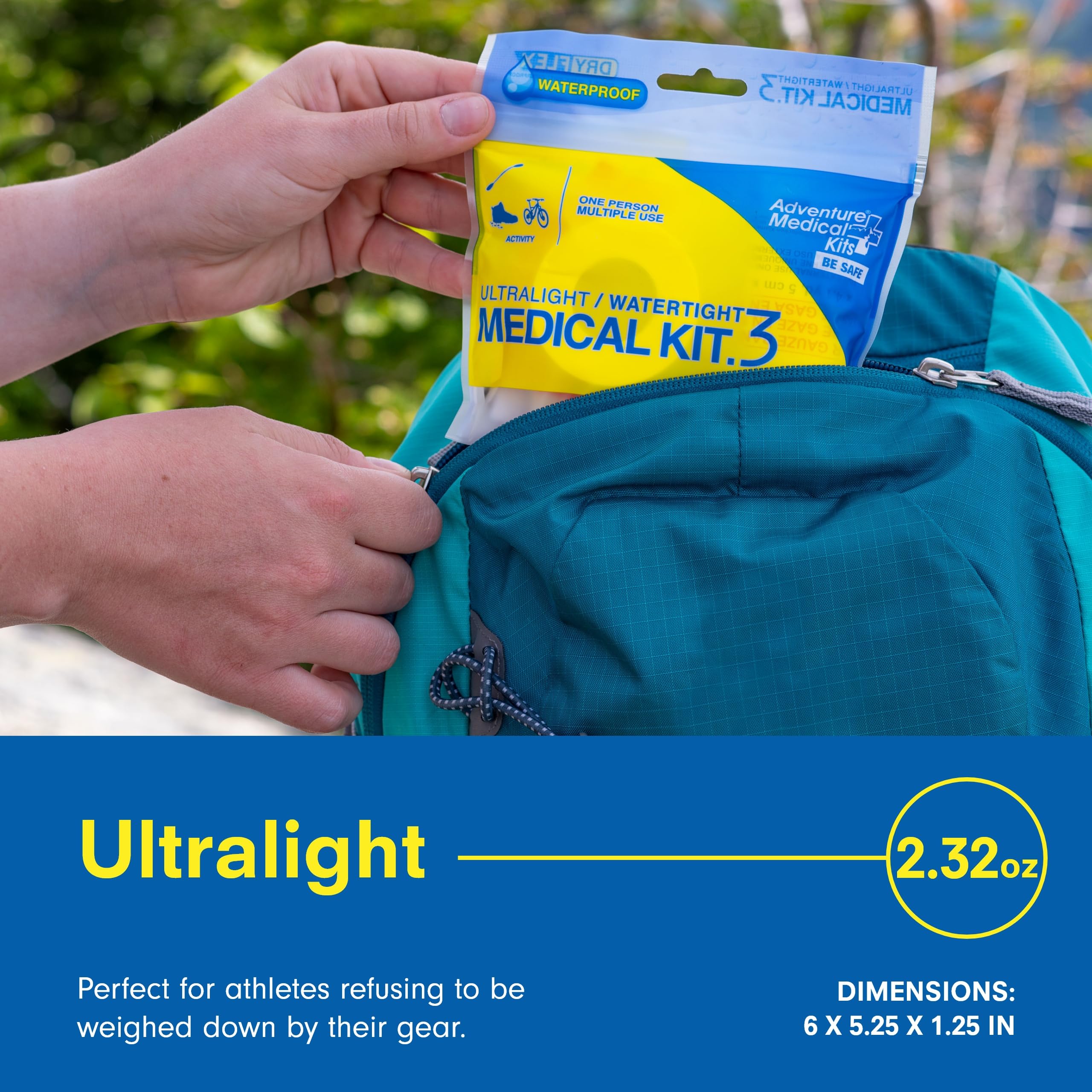 Adventure Medical Kits Ultralight Watertight Kit .3 bandages organized for quick wound care.