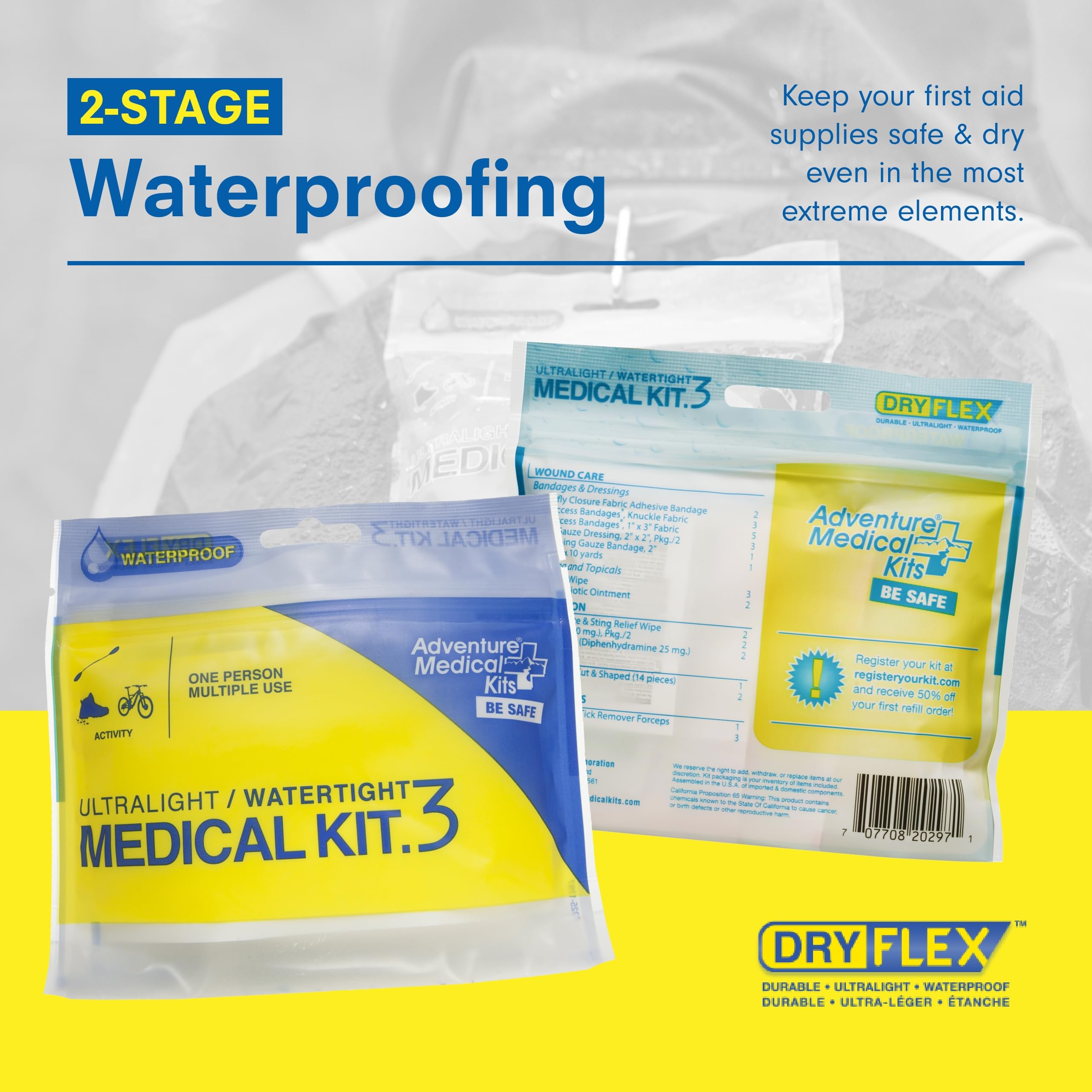 Adventure Medical Kits Ultralight Watertight Kit .3 gauze for wound dressing on the go.