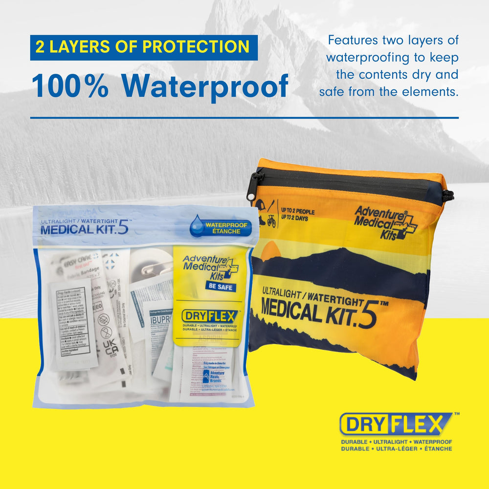 Adventure Medical Kits DryFlex bag protects contents in rain, sweat, and splashes.