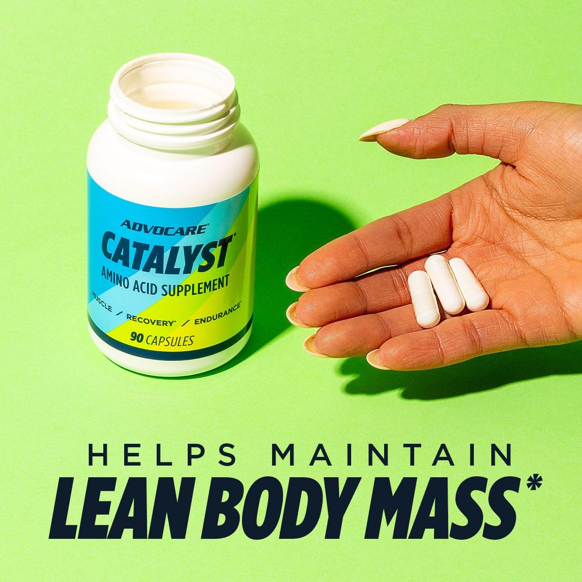 AdvoCare Catalyst ingredient panel emphasizes L-Arginine and L-Glutamine for muscle support.