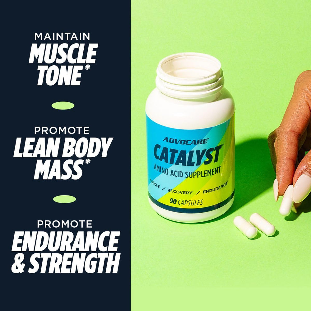 AdvoCare Catalyst pre-workout scene suggests energy and focus before training sessions.