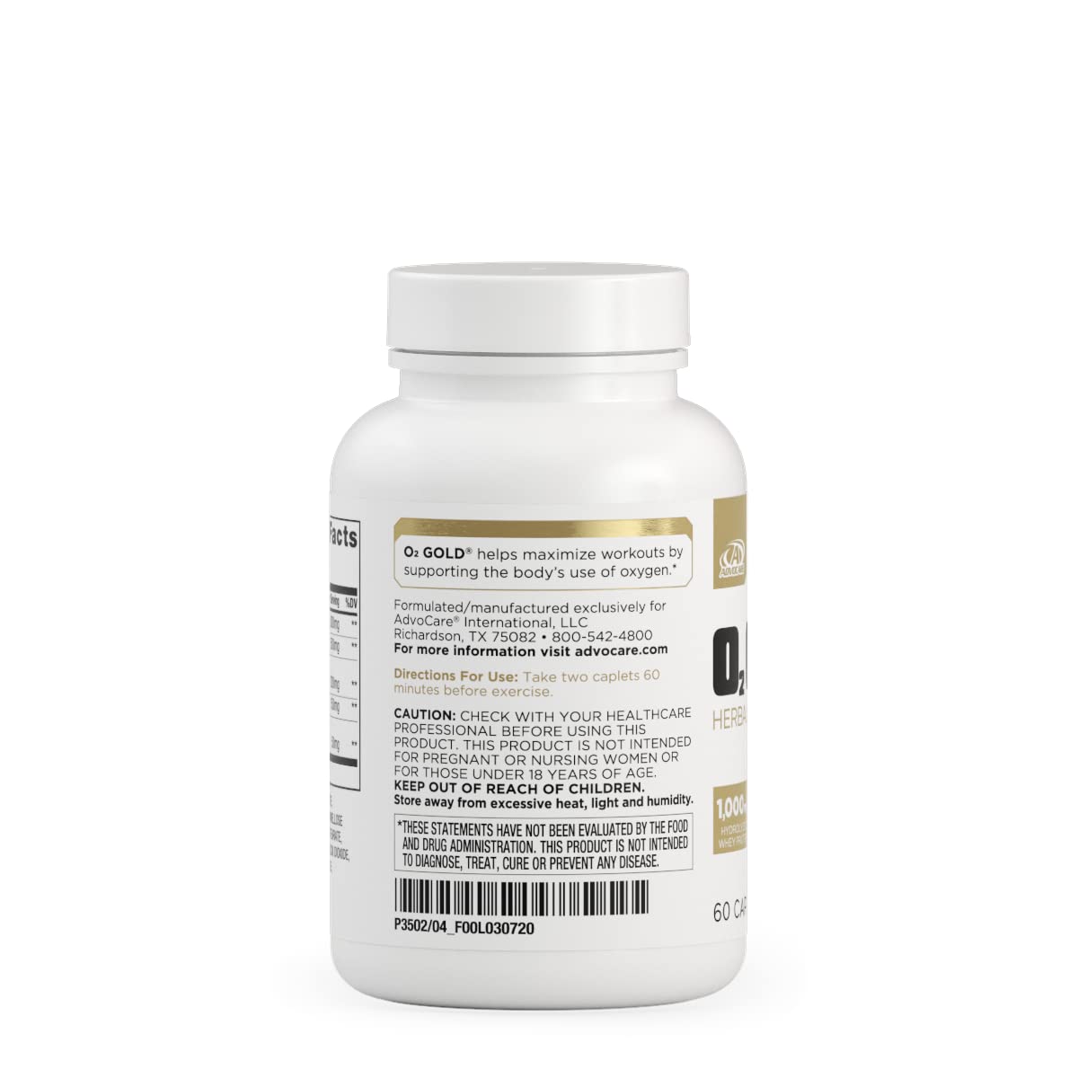 AdvoCare O2 Gold ingredients panel showing hydrolyzed whey protein and beet root