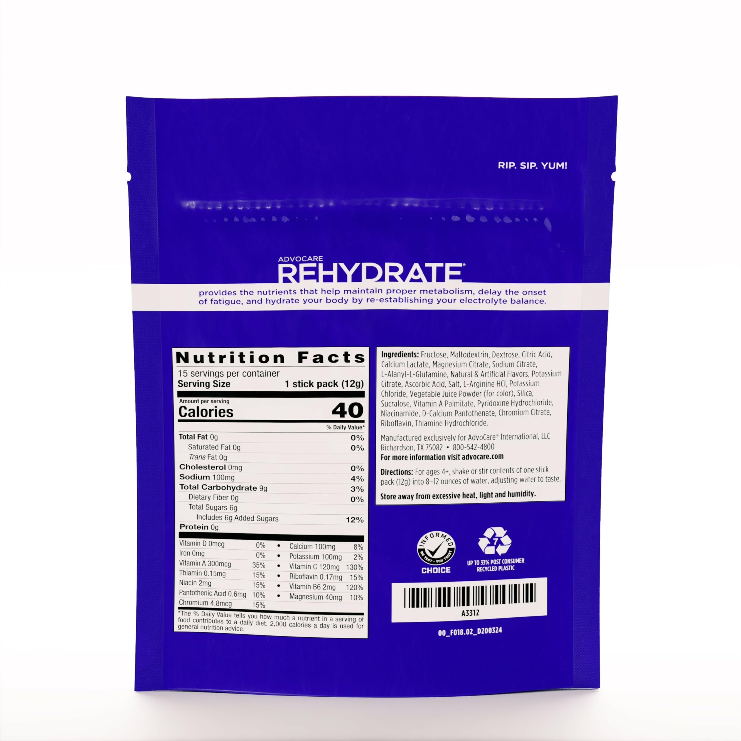 AdvoCare Rehydrate electrolyte powder close-up showing minerals for hydration