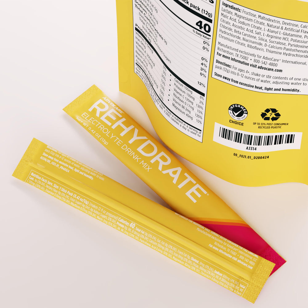 AdvoCare Rehydrate mango pineapple stick-02 supports hydration during workouts.