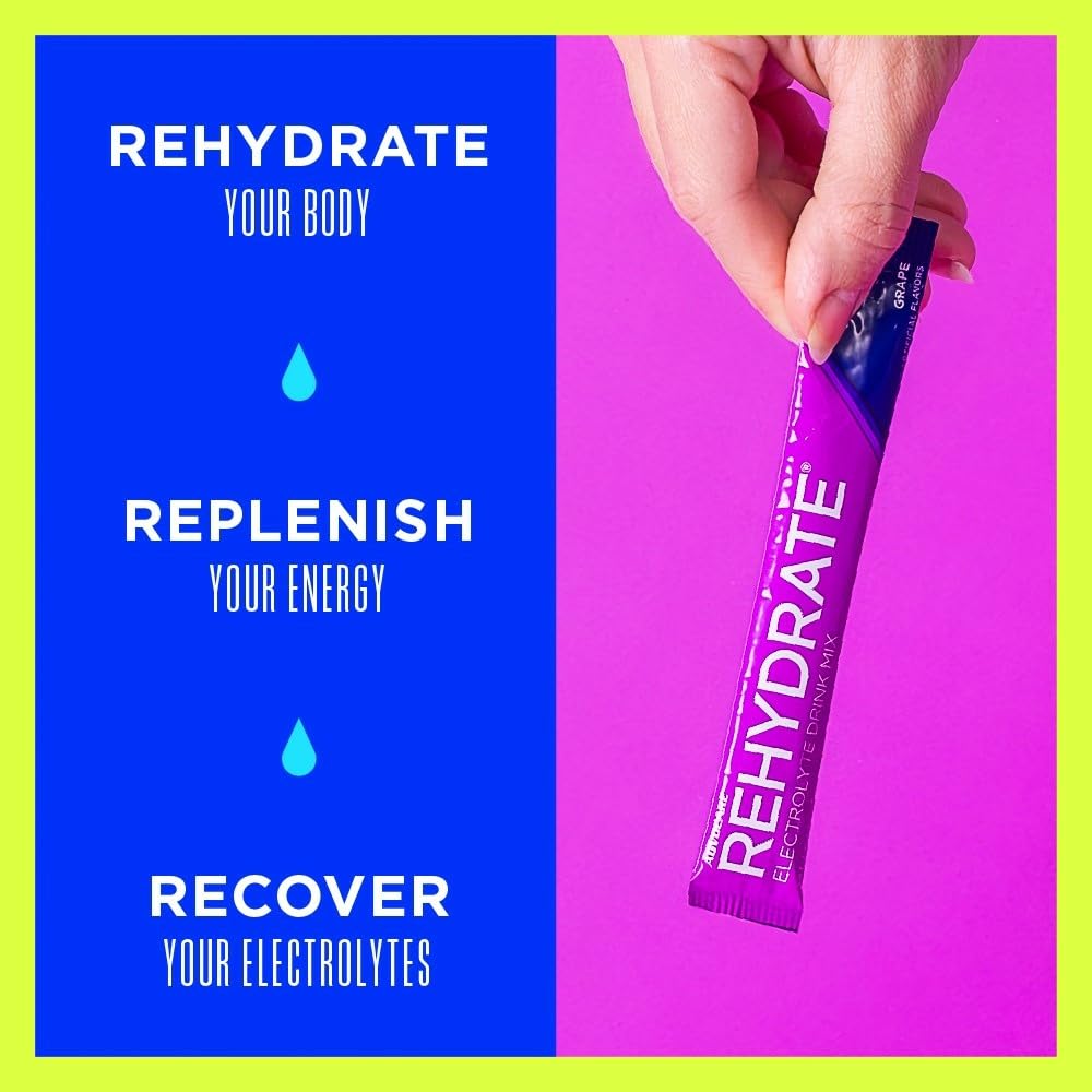 AdvoCare Rehydrate pour-ready stick pack shown for easy on-the-go hydration.