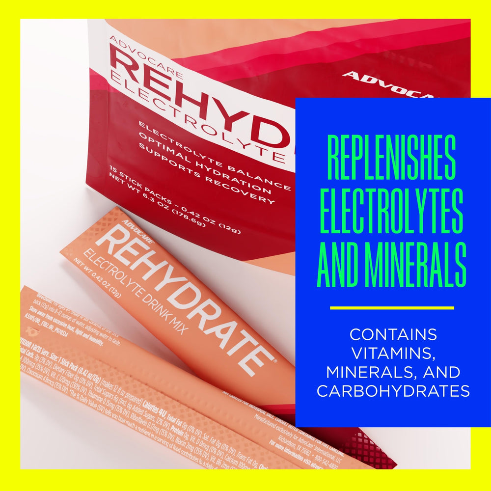 AdvoCare Rehydrate powder scene highlighting easy mixing