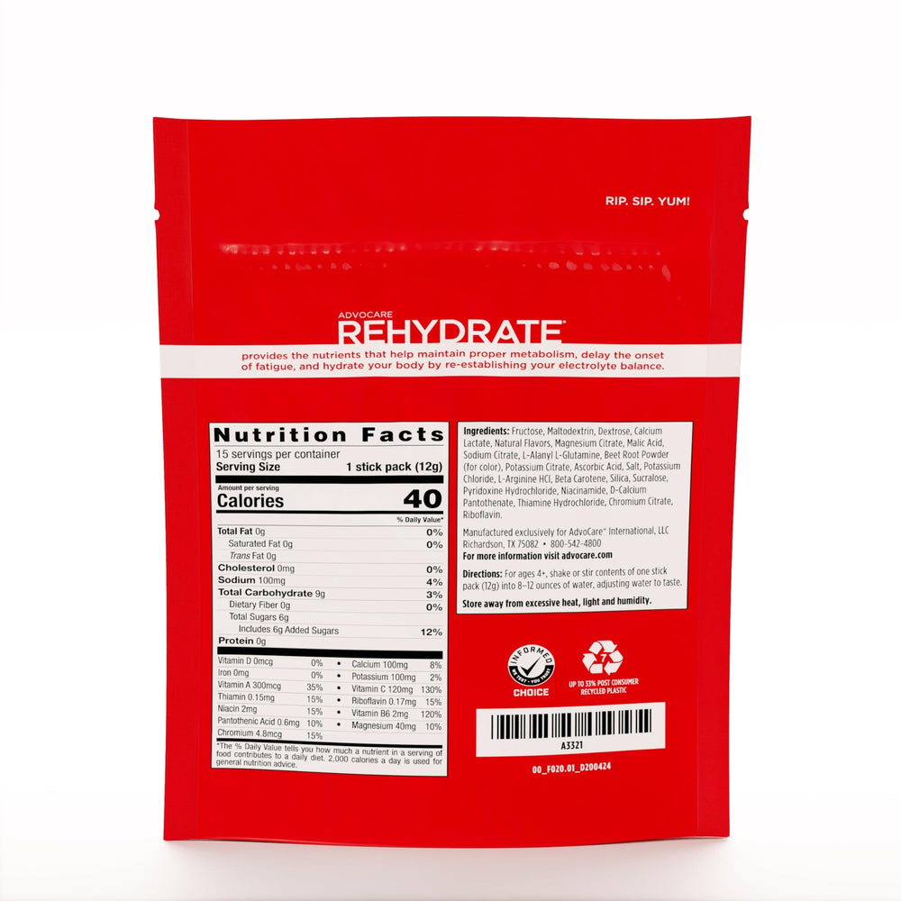 AdvoCare Rehydrate single-stick packet ready for convenient hydration