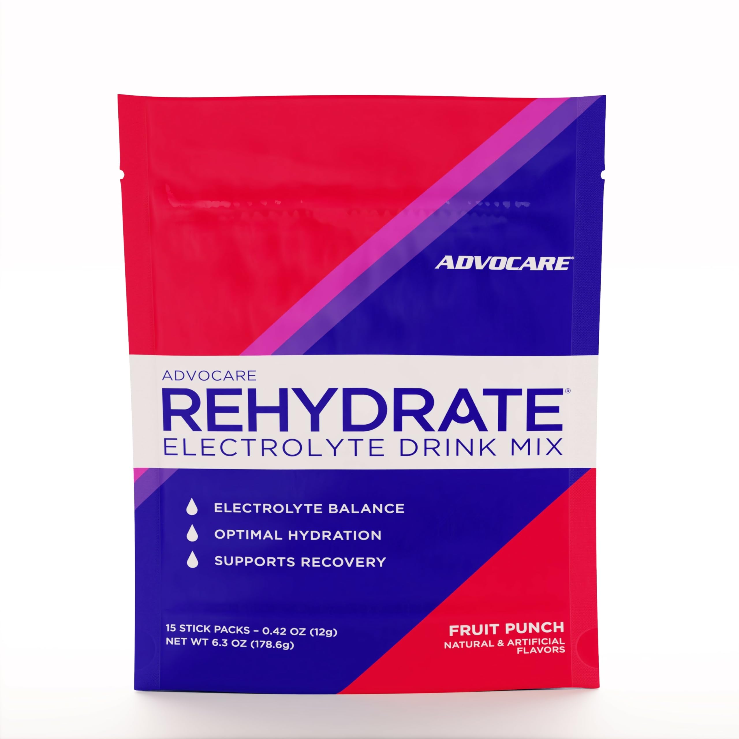 AdvoCare Rehydrate stick-pack fruit-punch ready for on-the-go hydration