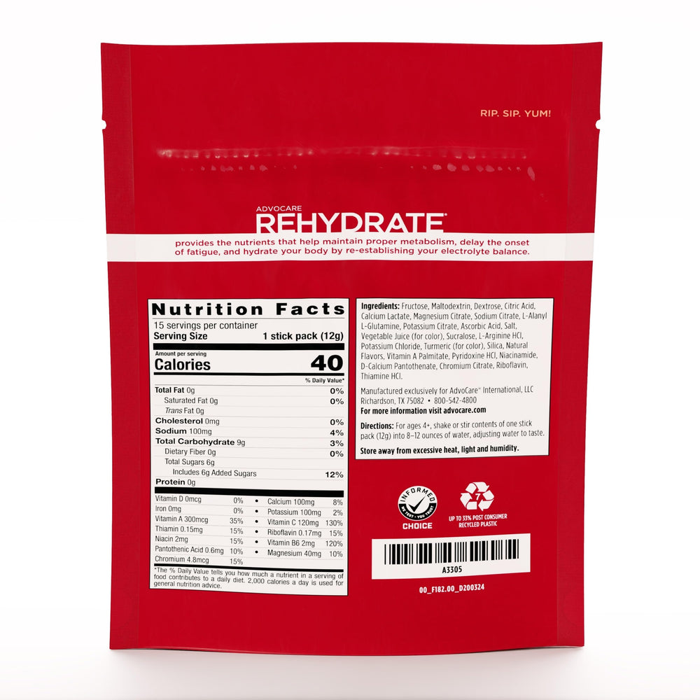 AdvoCare Rehydrate single-stick pack ideal for on-the-go hydration