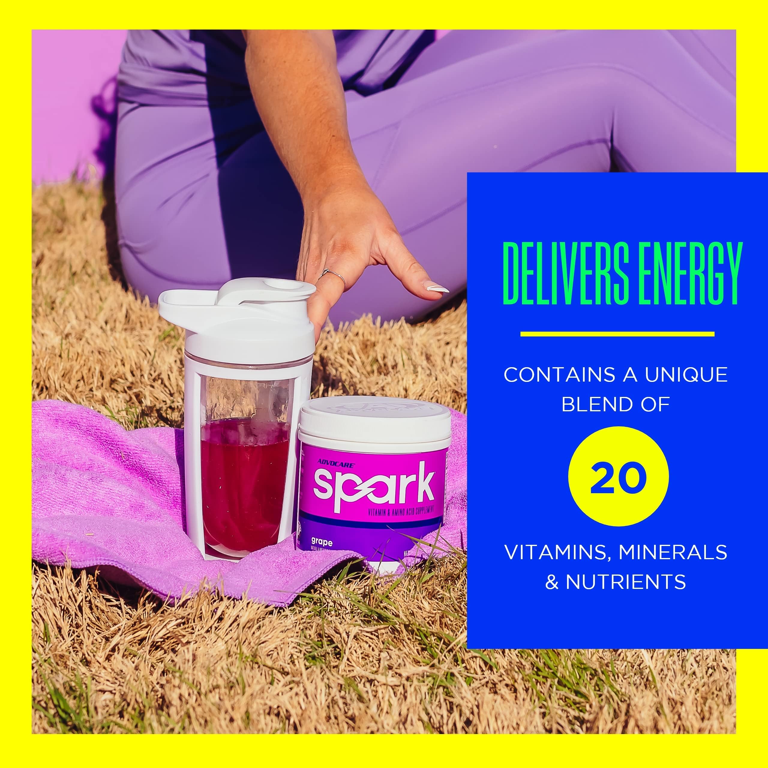 AdvoCare Spark grape label close-up, listing vitamins for immune support.