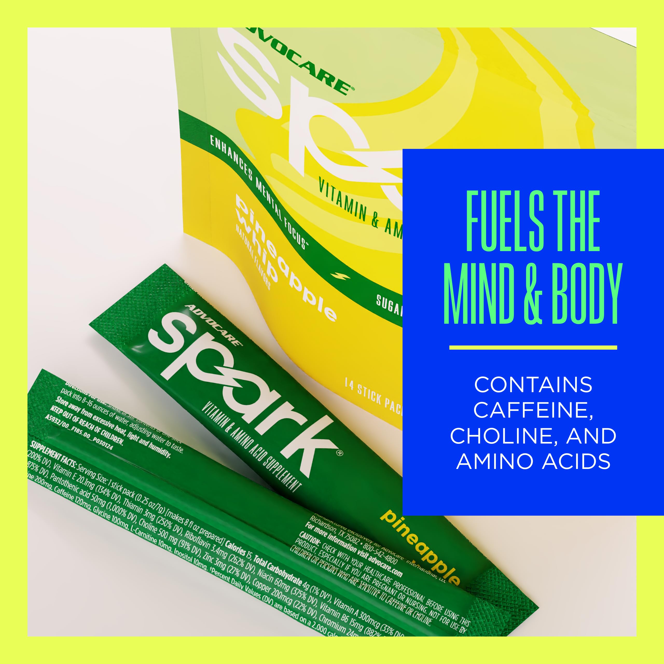 AdvoCare Spark label closeup noting vitamins and zero sugar