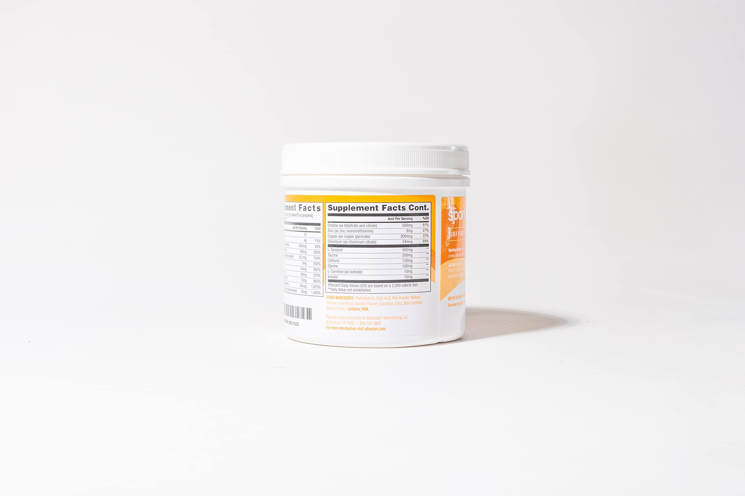 AdvoCare Spark orange cream powder tub ready to mix for sugar-free vigor