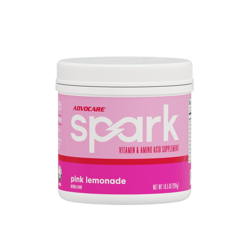 AdvoCare Spark pink lemonade tub for on-the-go energy and focus.