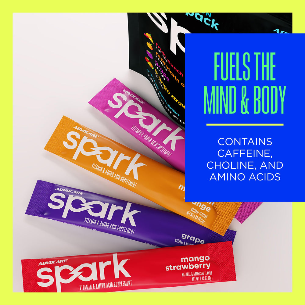 AdvoCare Spark powder dispensing into water for a quick energy lift