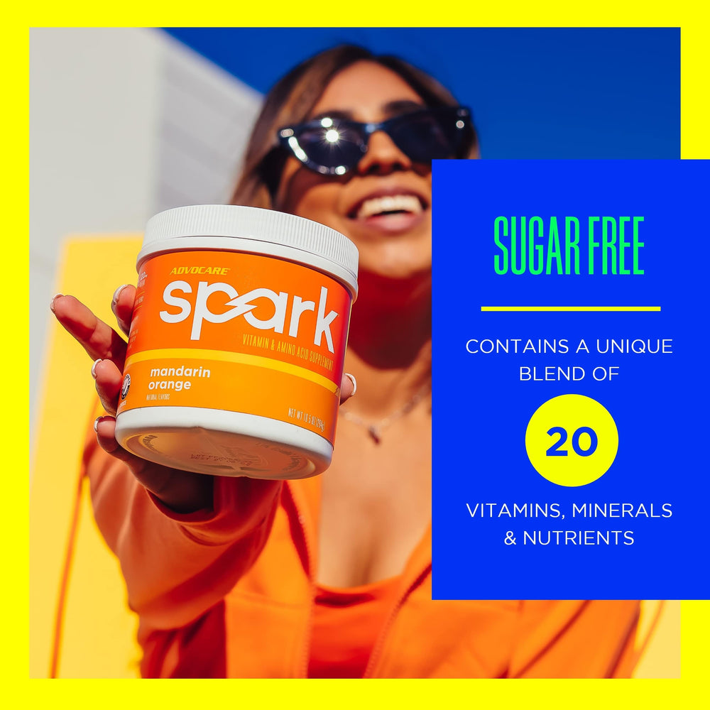 Scoop dispensing AdvoCare Spark powder for easy mixing and energy boost