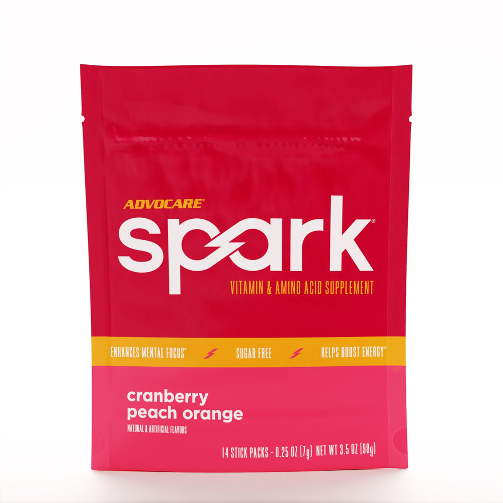 AdvoCare Spark stick-pack Cranberry Peach Orange for portable energy and focus.