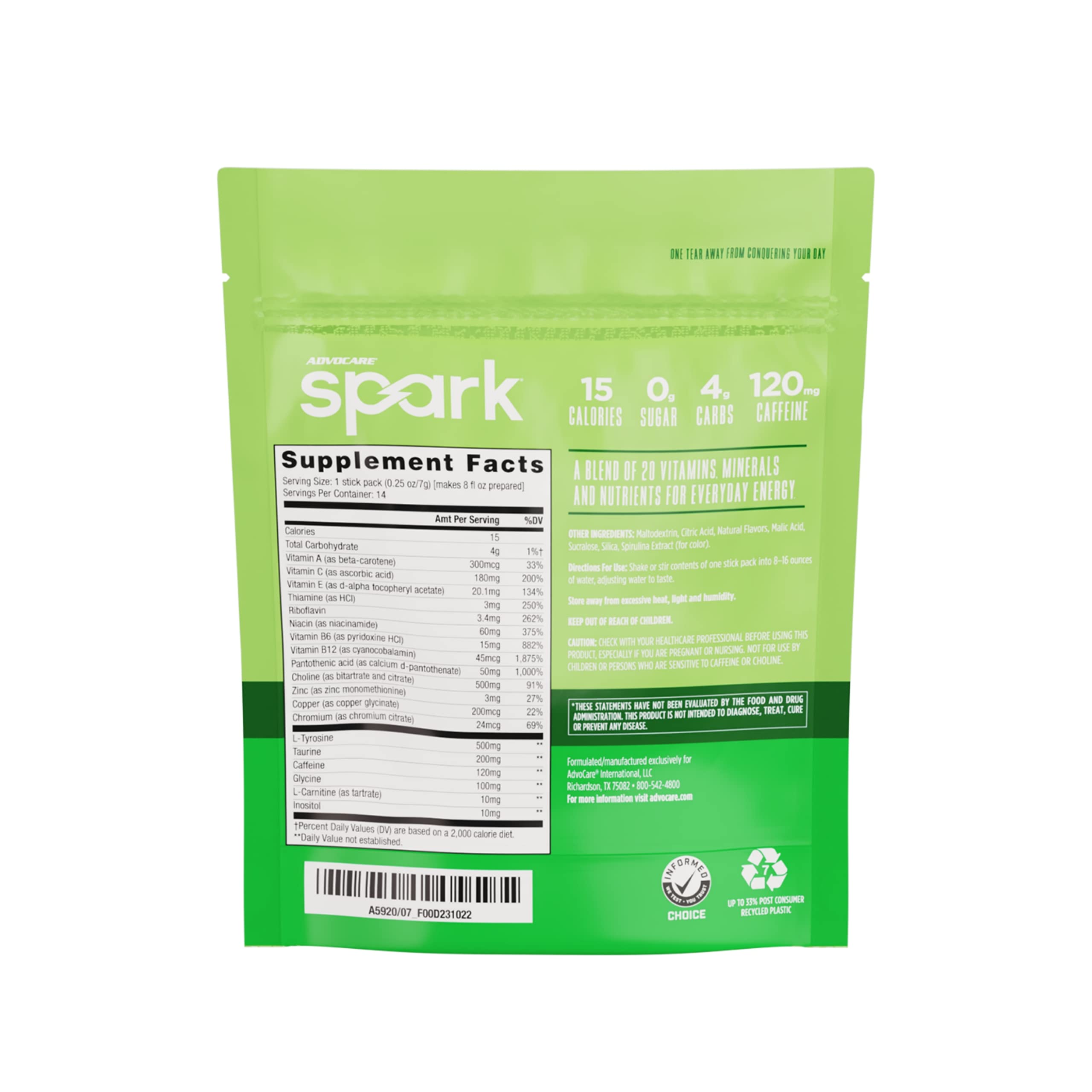 Spark stick pack open, ready to mix a quick energy drink.