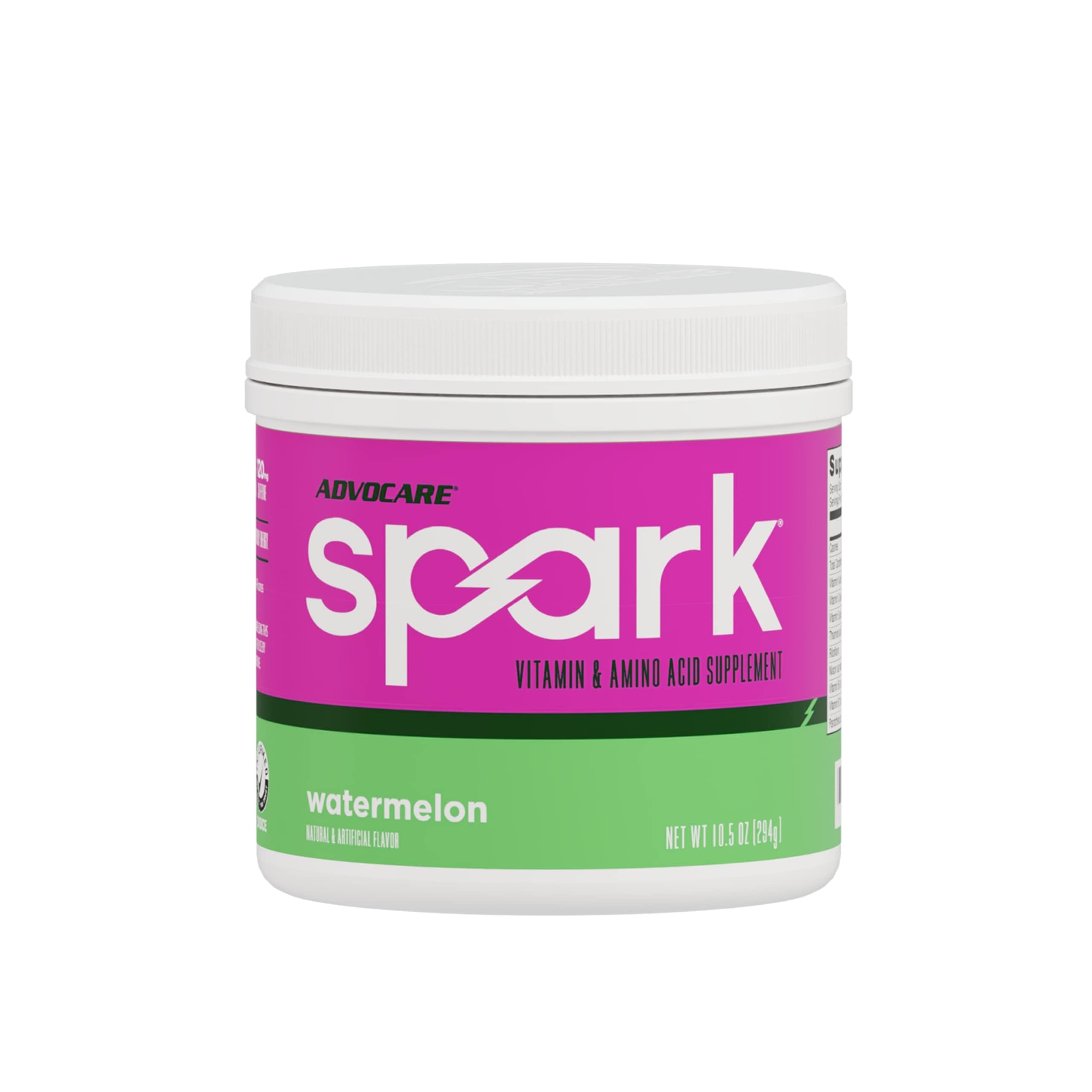 AdvoCare Spark Watermelon tub front showing energy-boosting formula