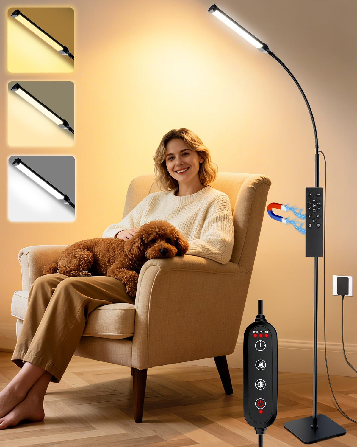 AearKing light therapy lamp on stand providing bright, UV-free daylight for daily routines