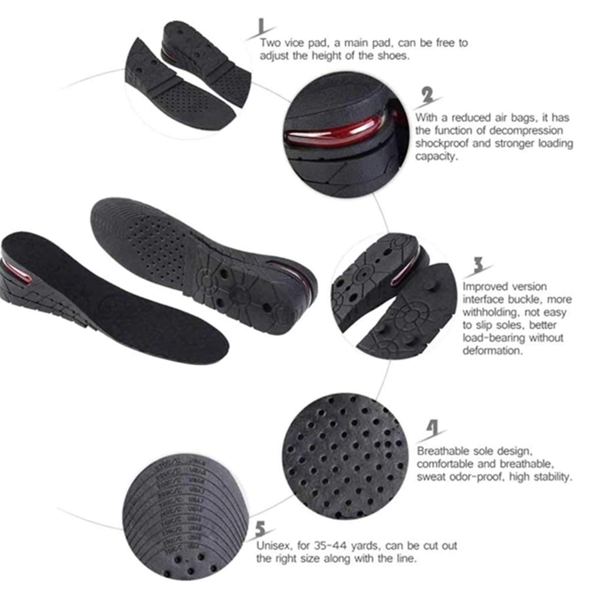 AEDNX heel lift insole close-up highlighting shock absorption during steps.