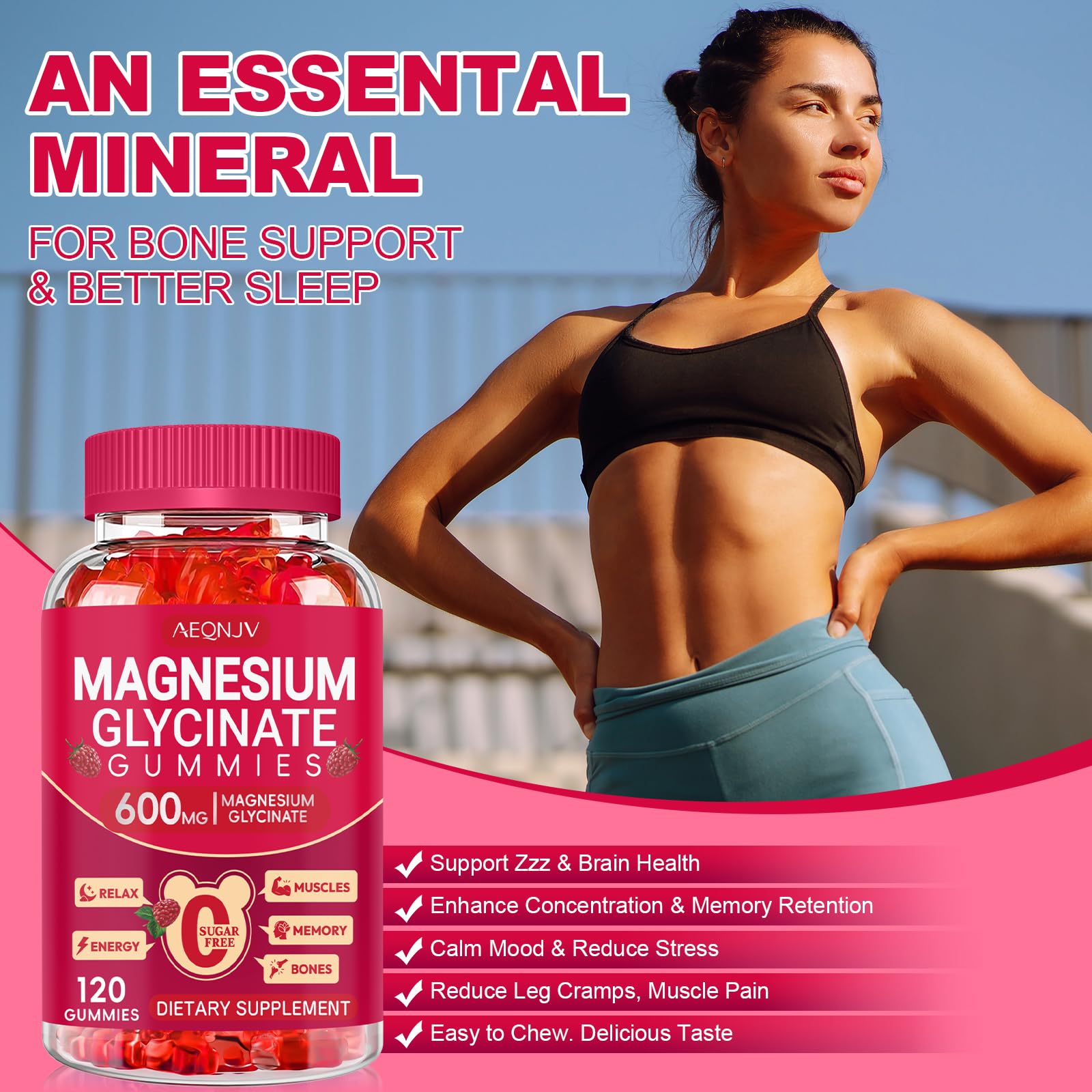 AEQNJV Magnesium Glycinate Gummies 120-count jar for a two-per-day routine.
