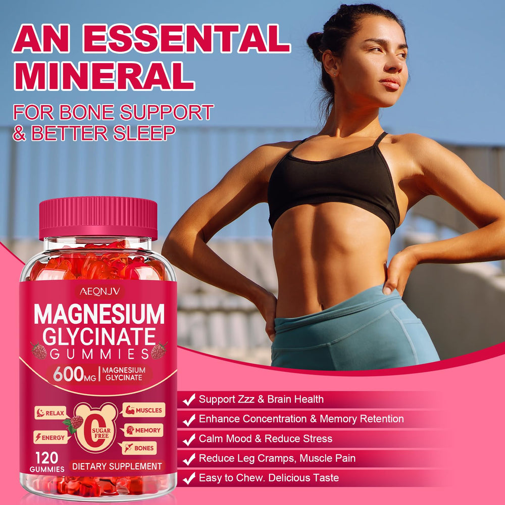 AEQNJV Magnesium Glycinate Gummies 120-count jar for a two-per-day routine.