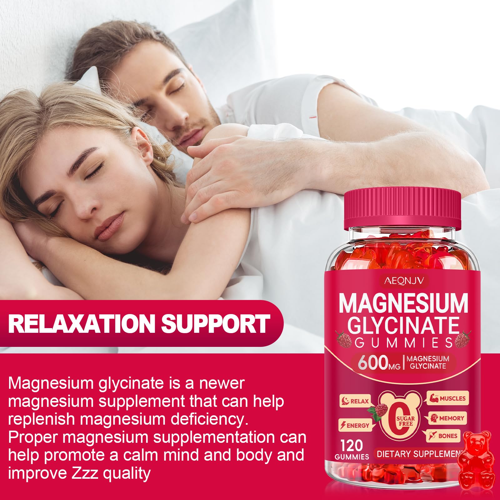 AEQNJV bottle side shows CoQ10 and vitamins for energy balance.