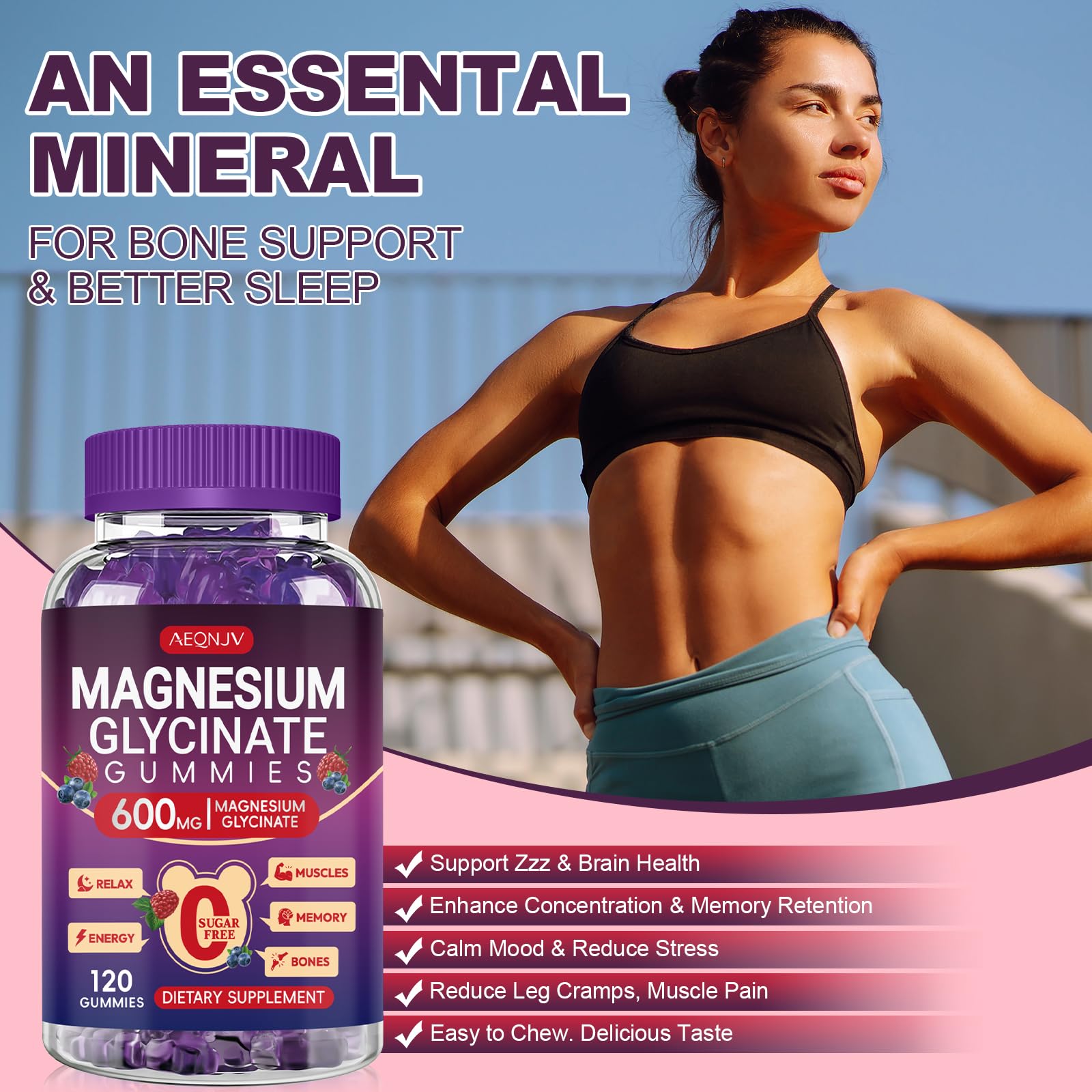 AEQNJV Magnesium Glycinate Gummies 60-day supply packaging