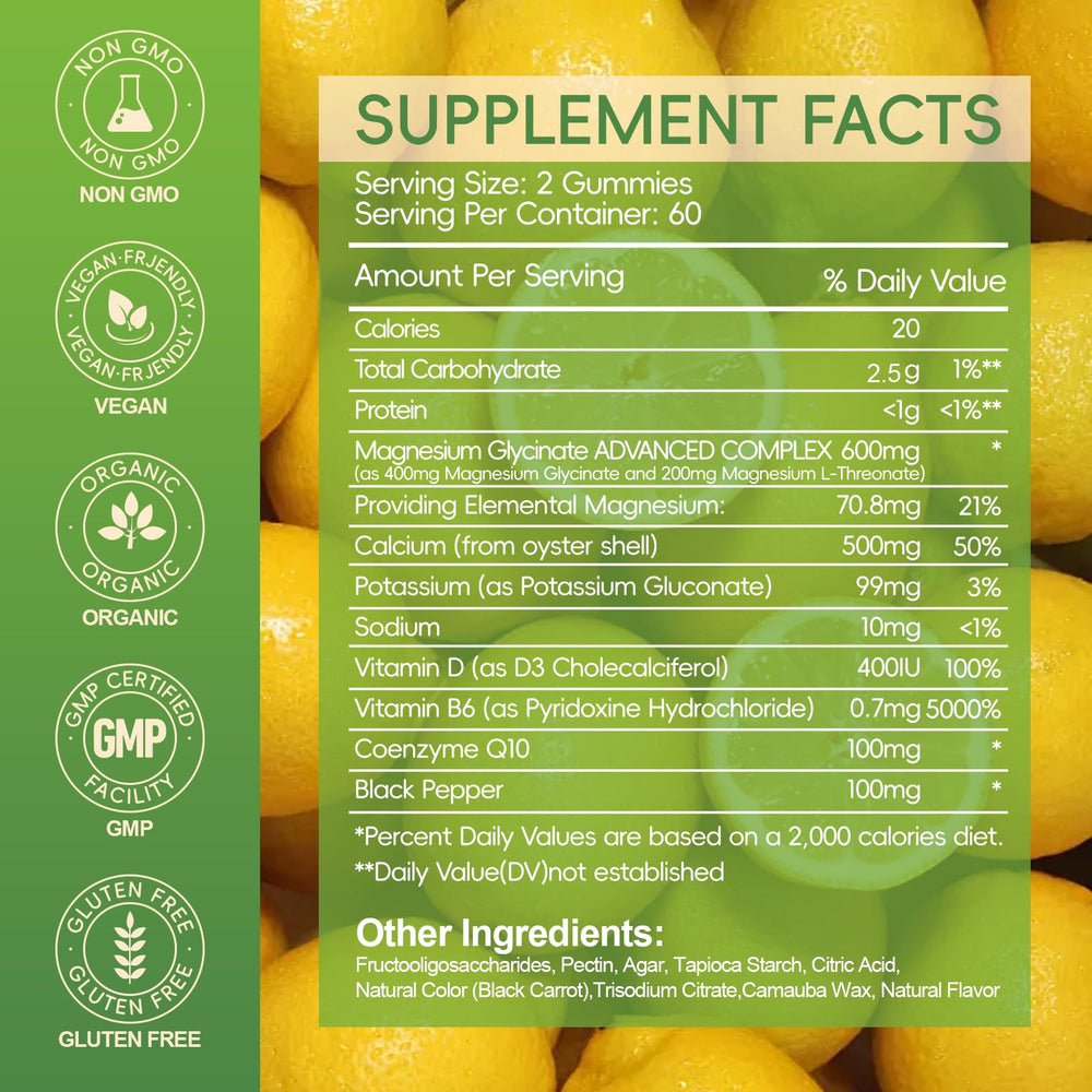AEQNJV Magnesium Glycinate Gummies lemon flavor close-up for a tasty, sugar-free routine.