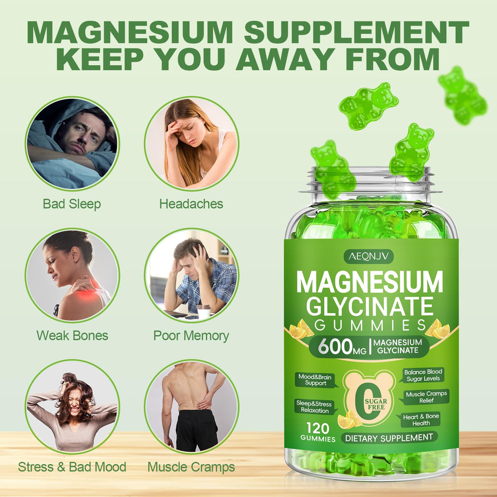AEQNJV Magnesium Glycinate Gummies nutrition panel highlights high absorption ingredients.