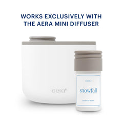 Aera Mini Snowfall fragrance notes image showcases cedarwood and fir needle blend