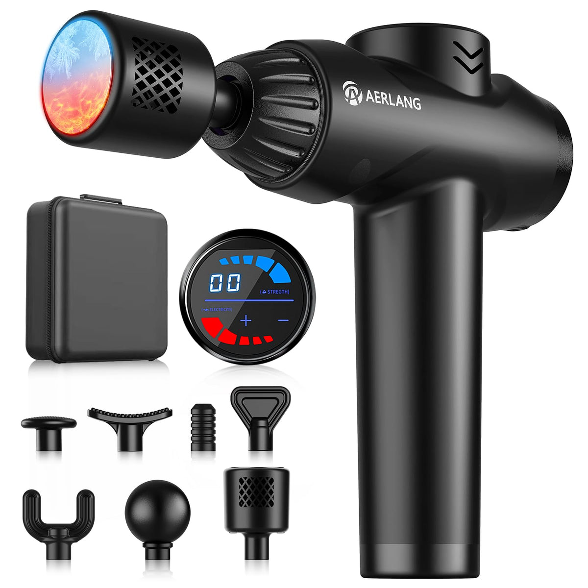 AERLANG massage gun with heat and cold display enabling precise recovery sessions