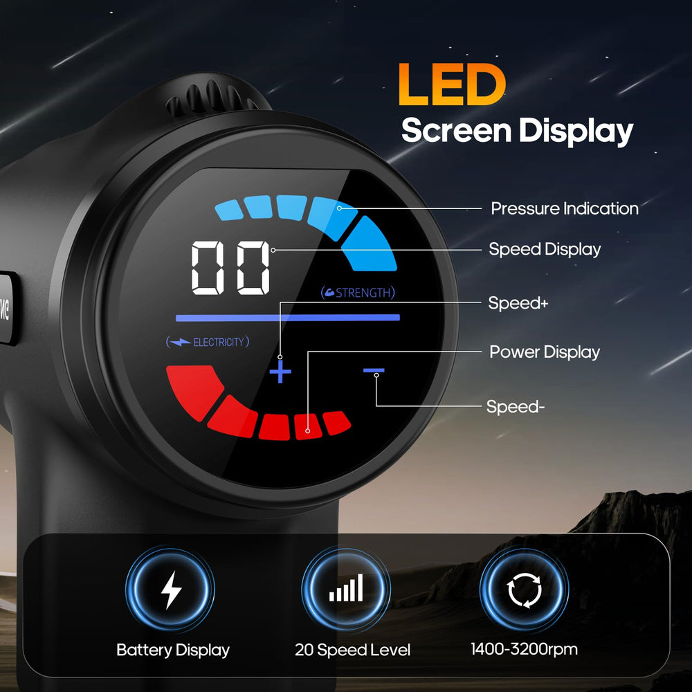 AERLANG massage gun LCD display for clear pressure and mode visibility.