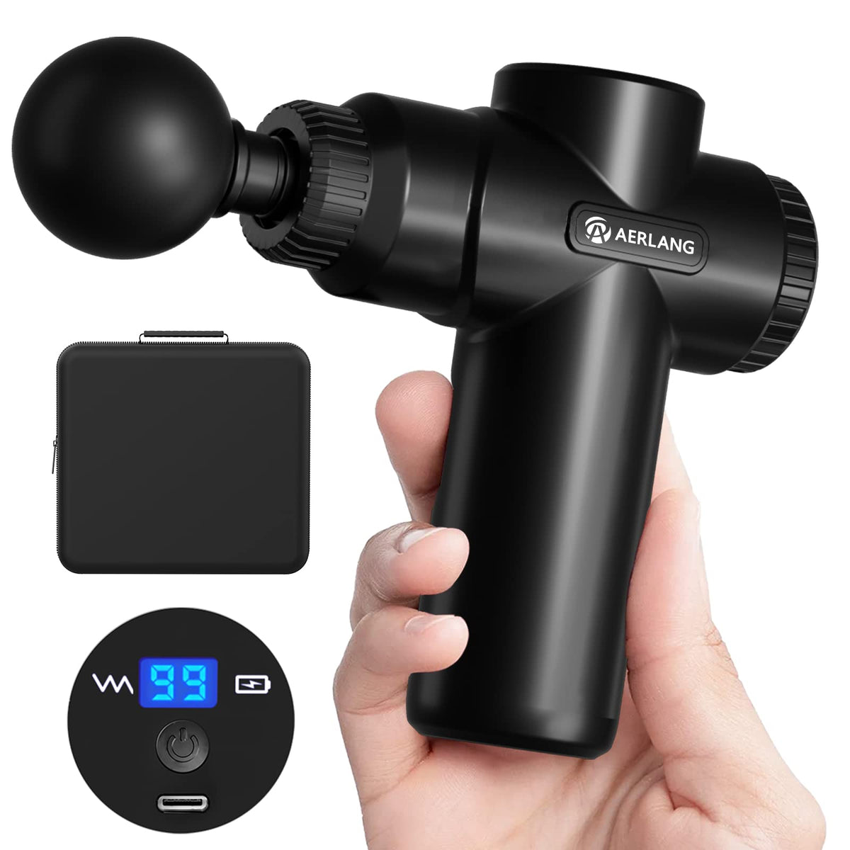 AERLANG mini massage gun in compact design for travel-friendly relief.