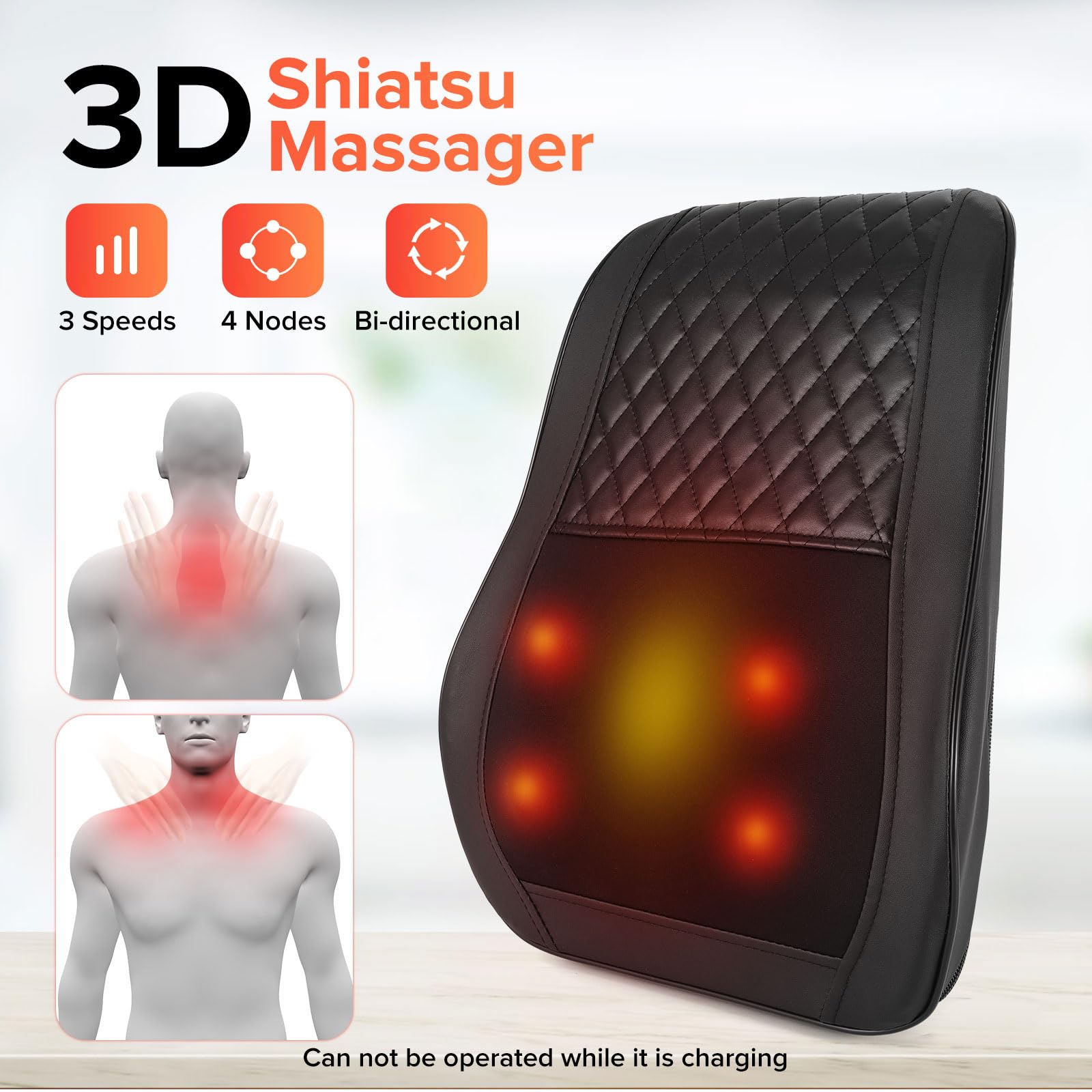 AERLANG massager with reversible kneading motion for balanced relief.