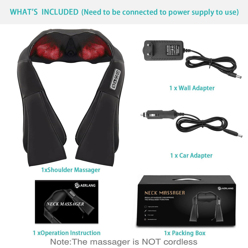 AERLANG shiatsu massager corded design with power adapter for stable sessions