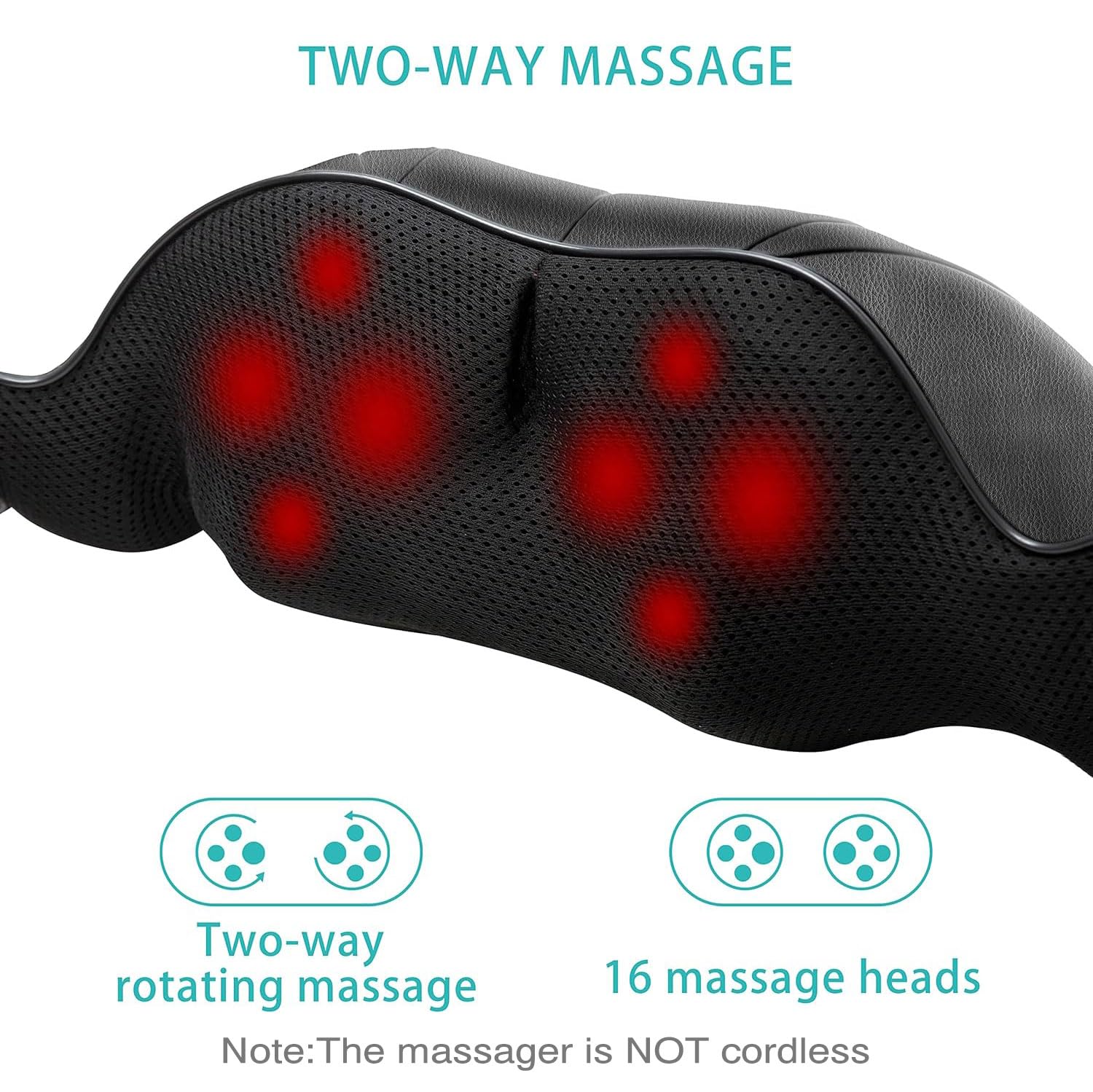 AERLANG shiatsu massager with eight kneading heads for thorough neck and back coverage